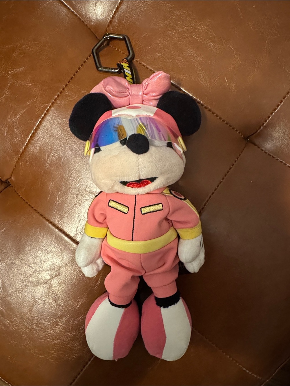 Disney Pink Minnie Mouse Race Car DriverPlush Keychain with Visor
